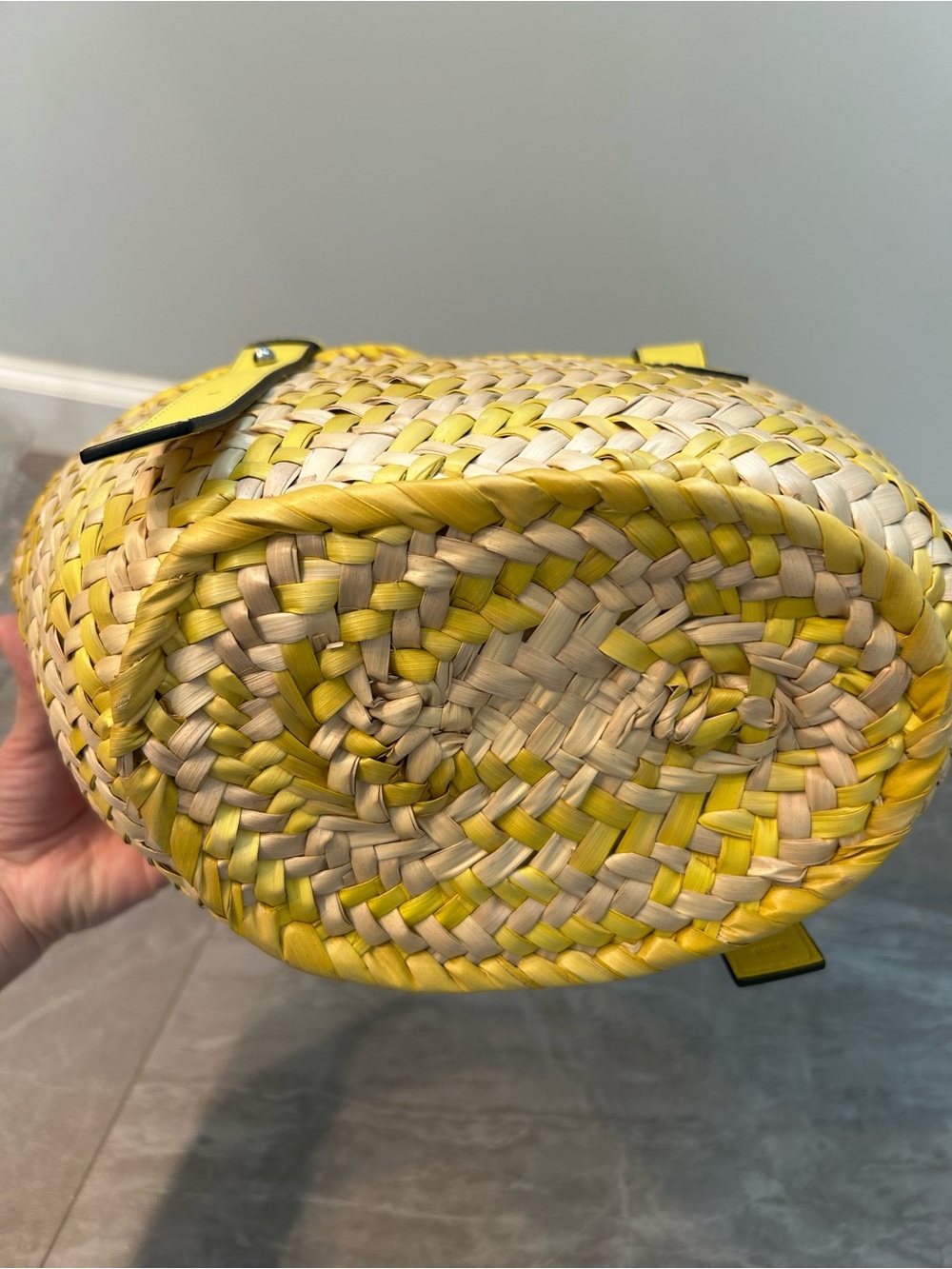 Loewe Bright Yellow Woven Leather-Trim Tote - Picture 3 of 7